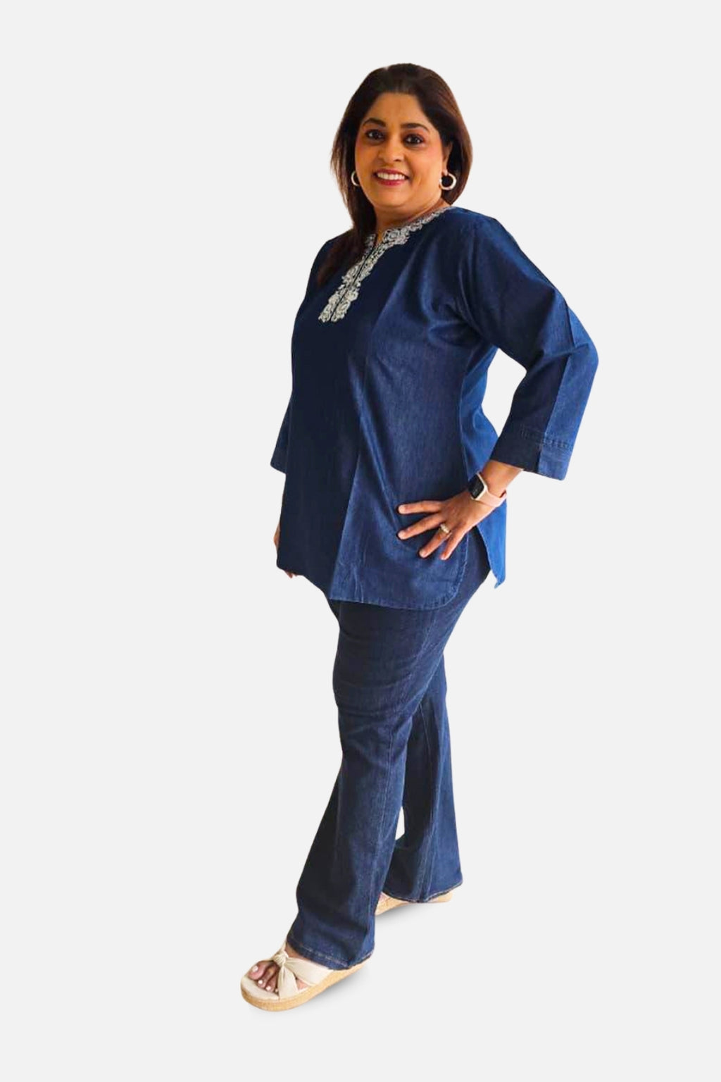 Denim Grace Embroidered Tunic