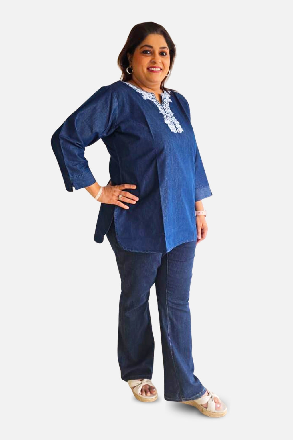 Denim Grace Embroidered Tunic