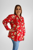 Red Floral Frill Long Shirt