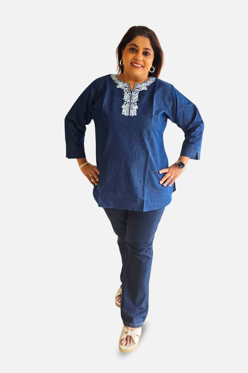 Denim Grace Embroidered Tunic