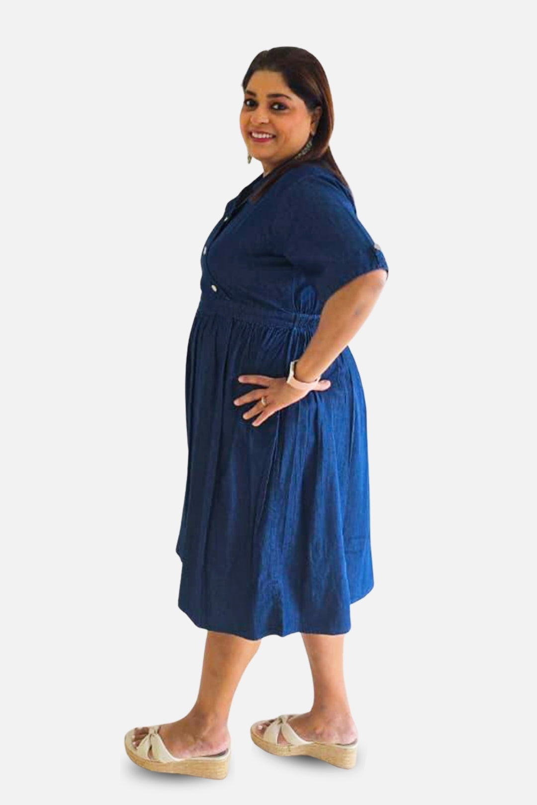 Denim Charm Elastic Wrap Dress