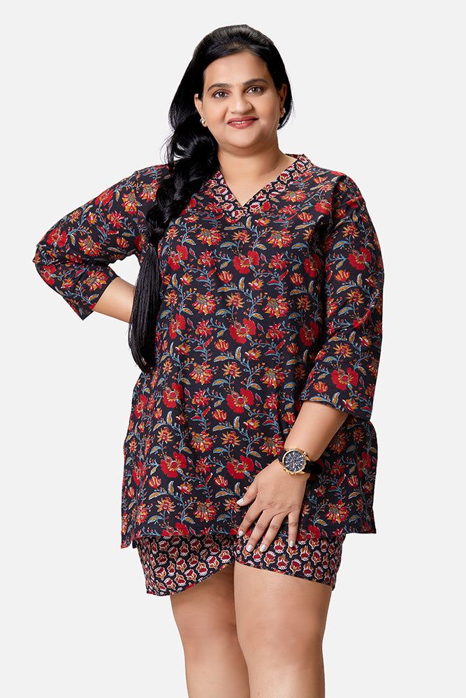 Black Corsage Top with Shorts