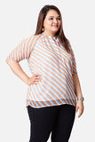 Blue & Orange Diagonal Stripes Button Up Top