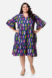 Ink Blue Multicolour Ikat Dress