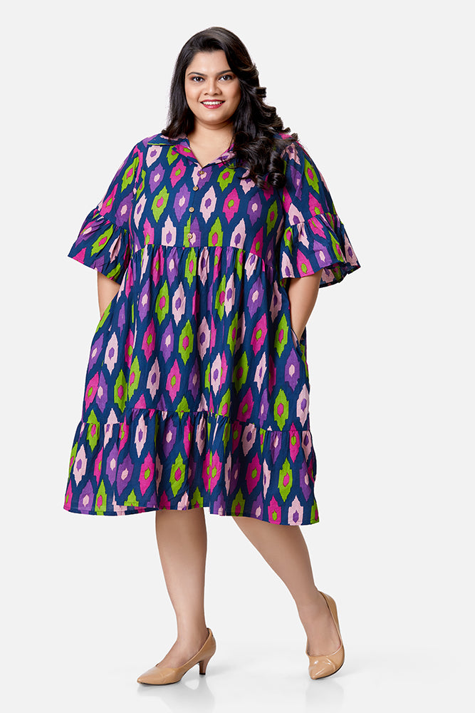 Ink Blue Multicolour Ikat Dress