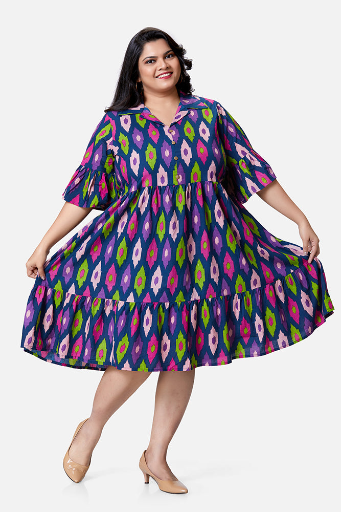 Ink Blue Multicolour Ikat Dress