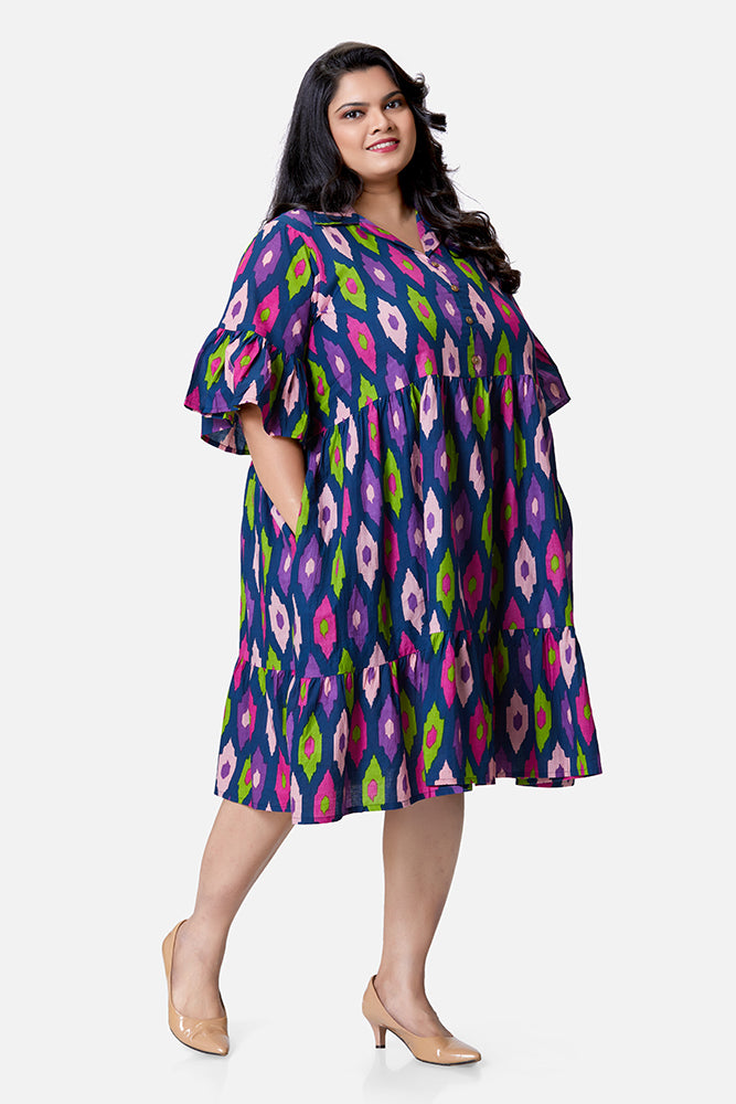 Ink Blue Multicolour Ikat Dress