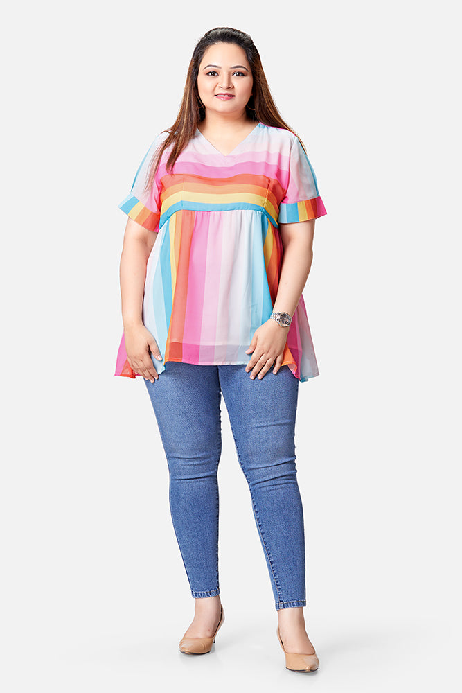 Buy Pastel Rainbow Georgette Top Plus Size Fashion Sizes 2XL
