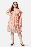 Peach Floral Georgette Dress