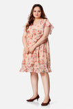 Peach Floral Georgette Dress