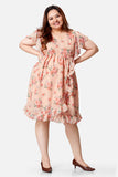 Peach Floral Georgette Dress