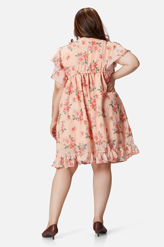 Peach Floral Georgette Dress – XLThreads